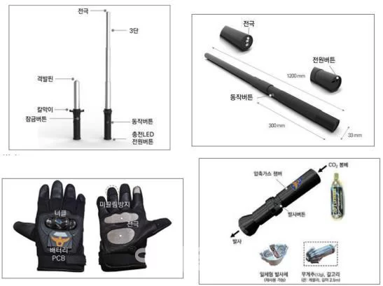 파일:전기충격 다단봉·장봉, 포승줄 발사기, 전기충격 장갑 시제품 개념도.webp